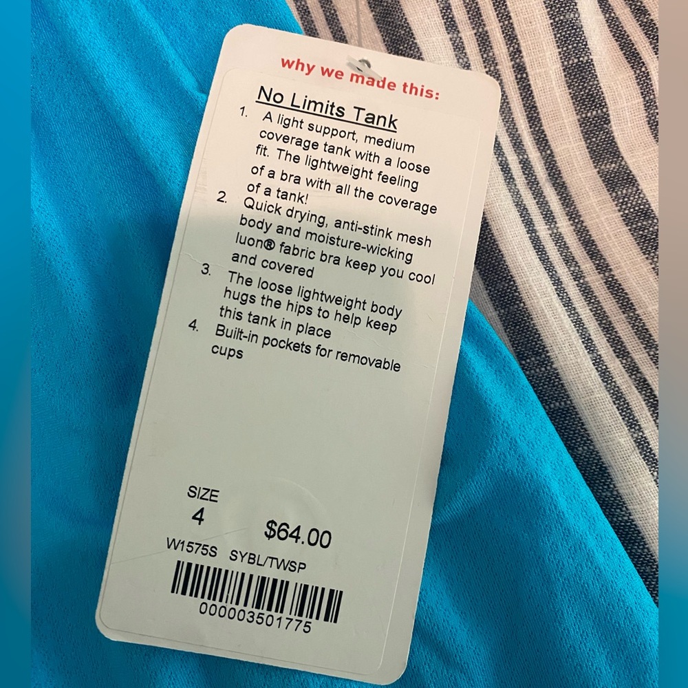 Lululemon No Limits Tank… size 4